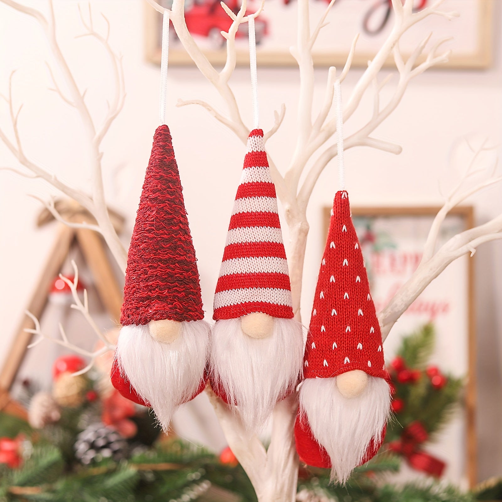 3pcs Christmas Gnome Ornaments Mini Doll Tree Decor Holiday Party Decor