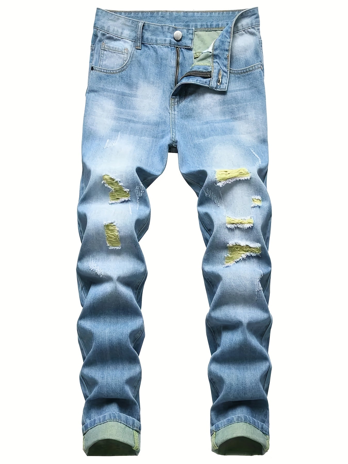 Mens Slim Fit Ripped Jeans Street Style Stretch Denim Pants