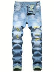 Mens Slim Fit Ripped Jeans Street Style Stretch Denim Pants