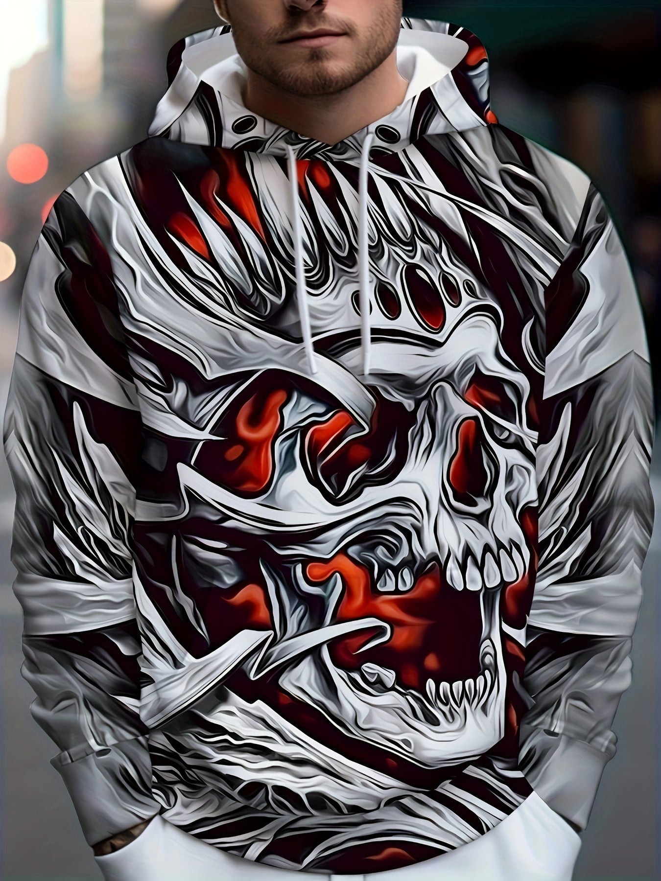 Skull 3D Print Hoodies For Men Graphic Hoodie Comfy Loose Hooded Pullover