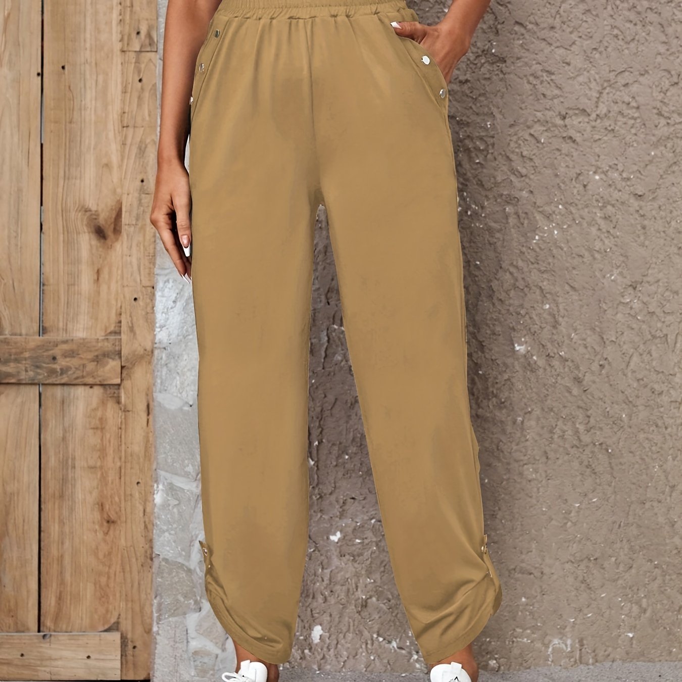 Ruched Elastic Waist Long Versatile Pants Women's Clothing