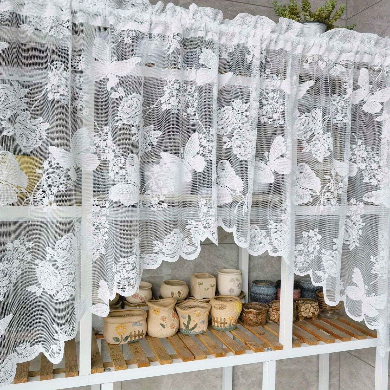 Purple Butterfly Flower Valance Sheer Curtain Tulle Short Valance