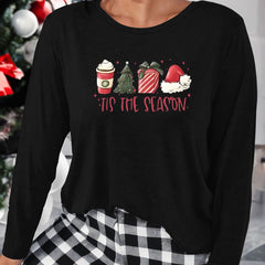 Christmas Lounge Top Women's Plus Long Sleeve Round Neck Sleepwear Tee