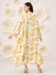 Floral Print 2pc Set Long Cardigan & Knotted Dress