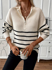 Striped Print Knit Sweater Long Sleeve Women's Clothing