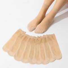 10 Pairs Lace No Show Socks Invisible Semi Sheer Non Slip Women's Stockings