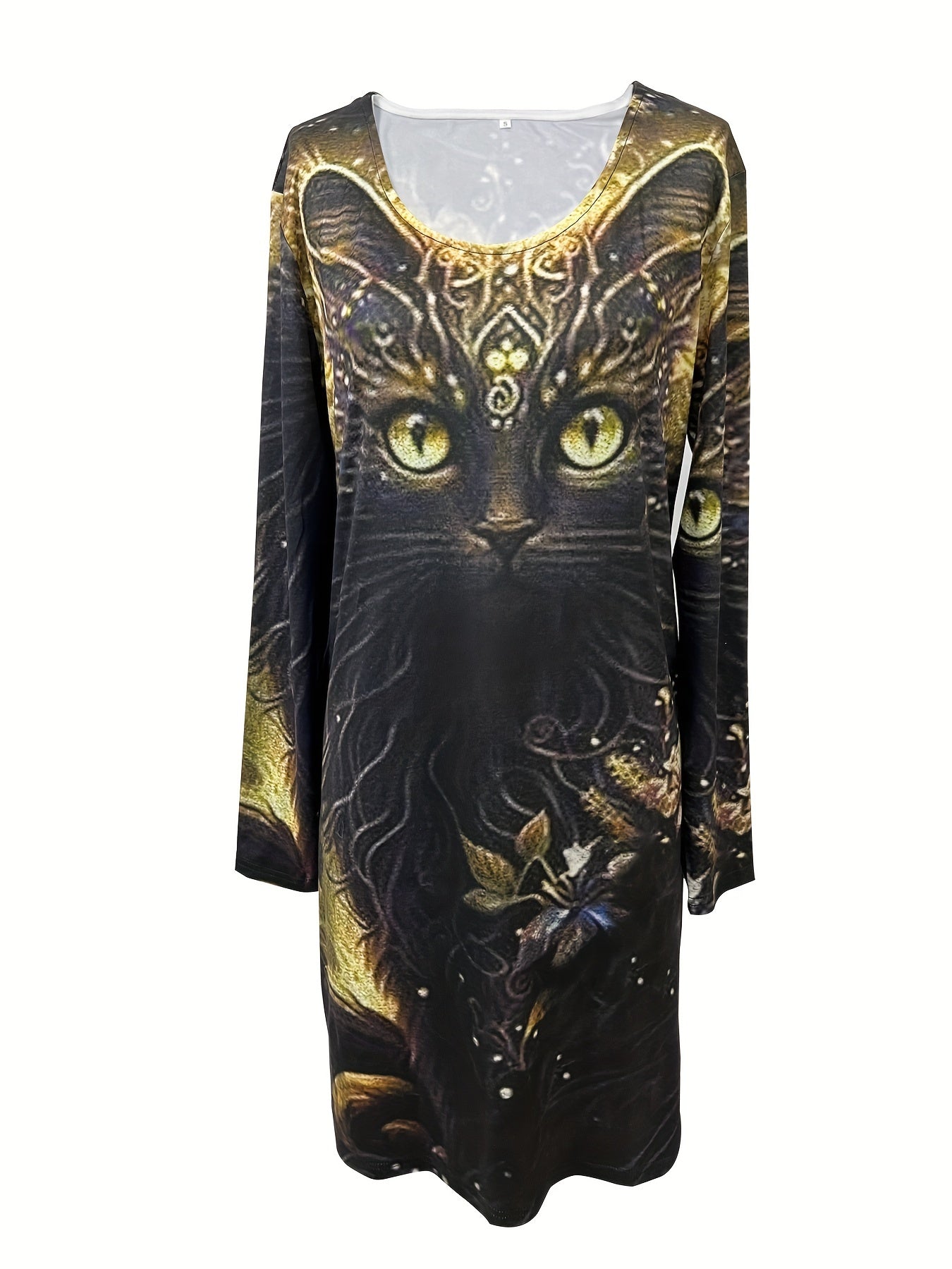 Cat Print Round Neck Dress
