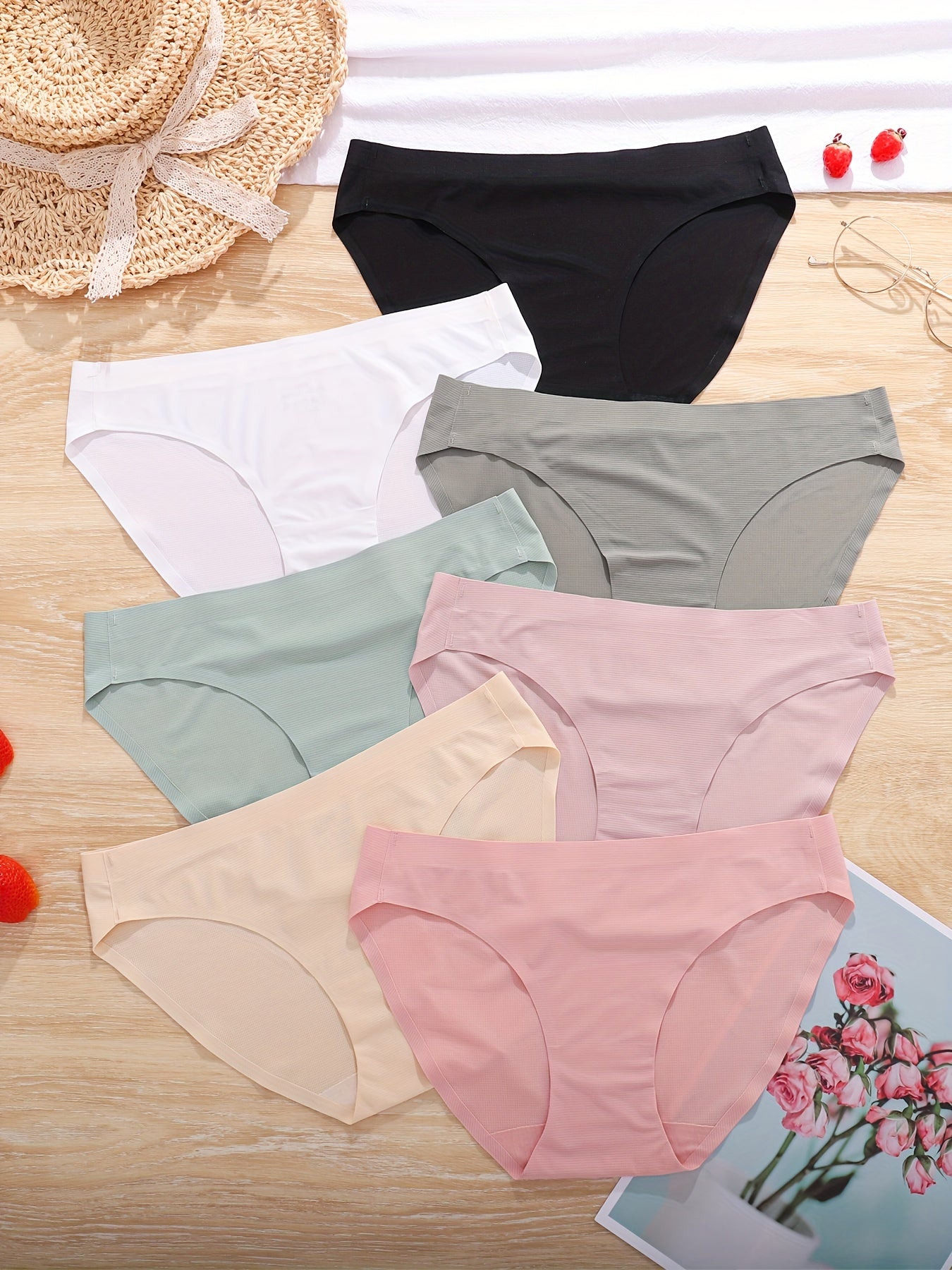 7pcs Seamless Solid Bikini Panties Stretchy Intimates Women's Lingerie