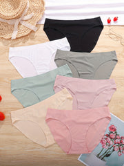 7pcs Seamless Solid Bikini Panties Stretchy Intimates Women's Lingerie