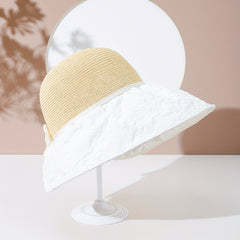 Beige Bowknot Embossed Sun Hat Wide Brim Bucket Hat