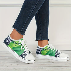Women Cartoon Pattern Raw Trim Board Shoes Lightweight Low Cut Canvas Sneakers