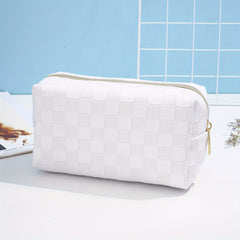 Checkered Pattern Cosmetic Bag For Women Zipper Makeup Bag Travel Toiletry Bag