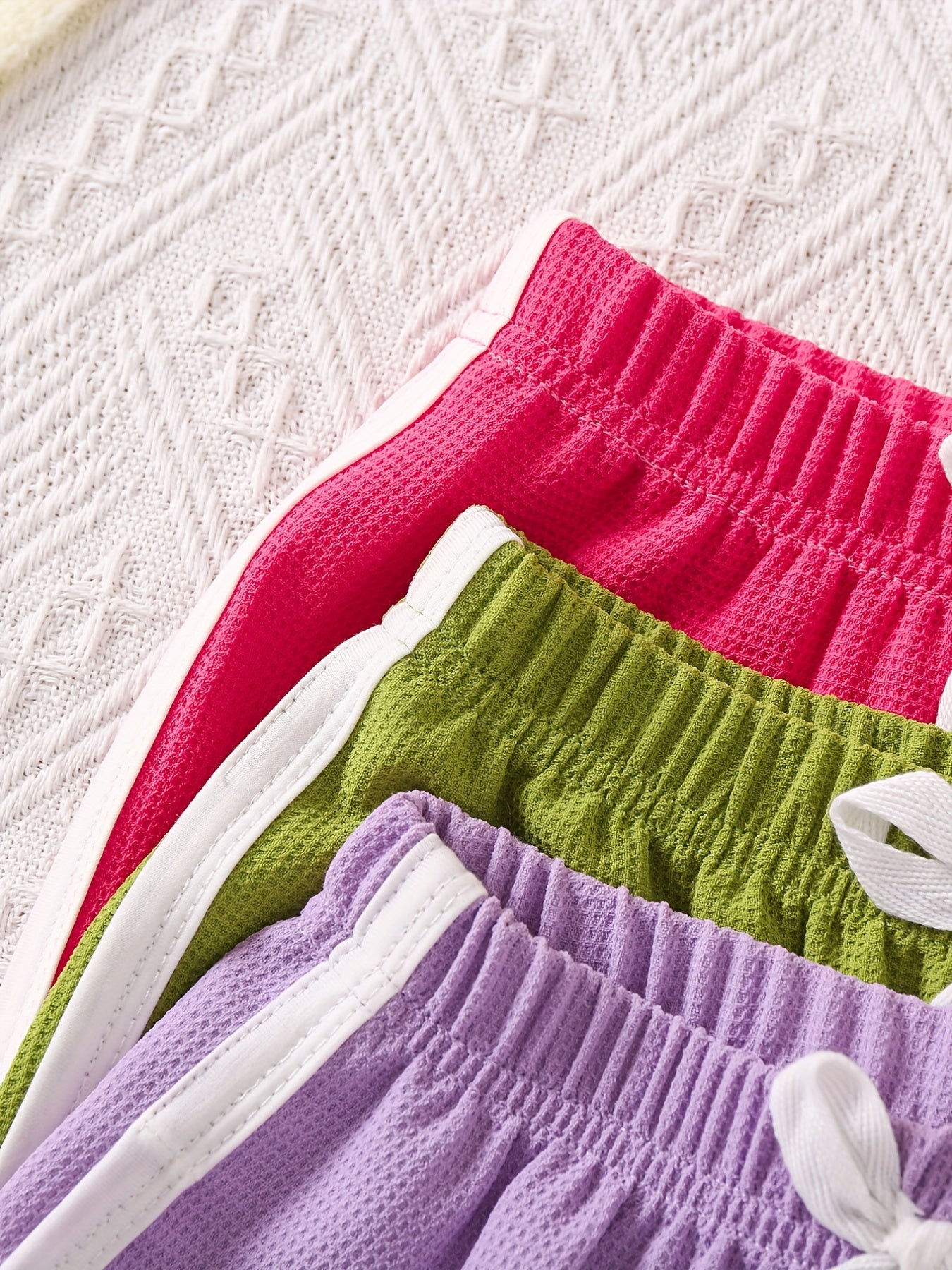 3pcs Toddler Girls Bow Front Elastic Waist Casual Contrast Binding Track Shorts