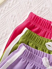 3pcs Toddler Girls Bow Front Elastic Waist Casual Contrast Binding Track Shorts