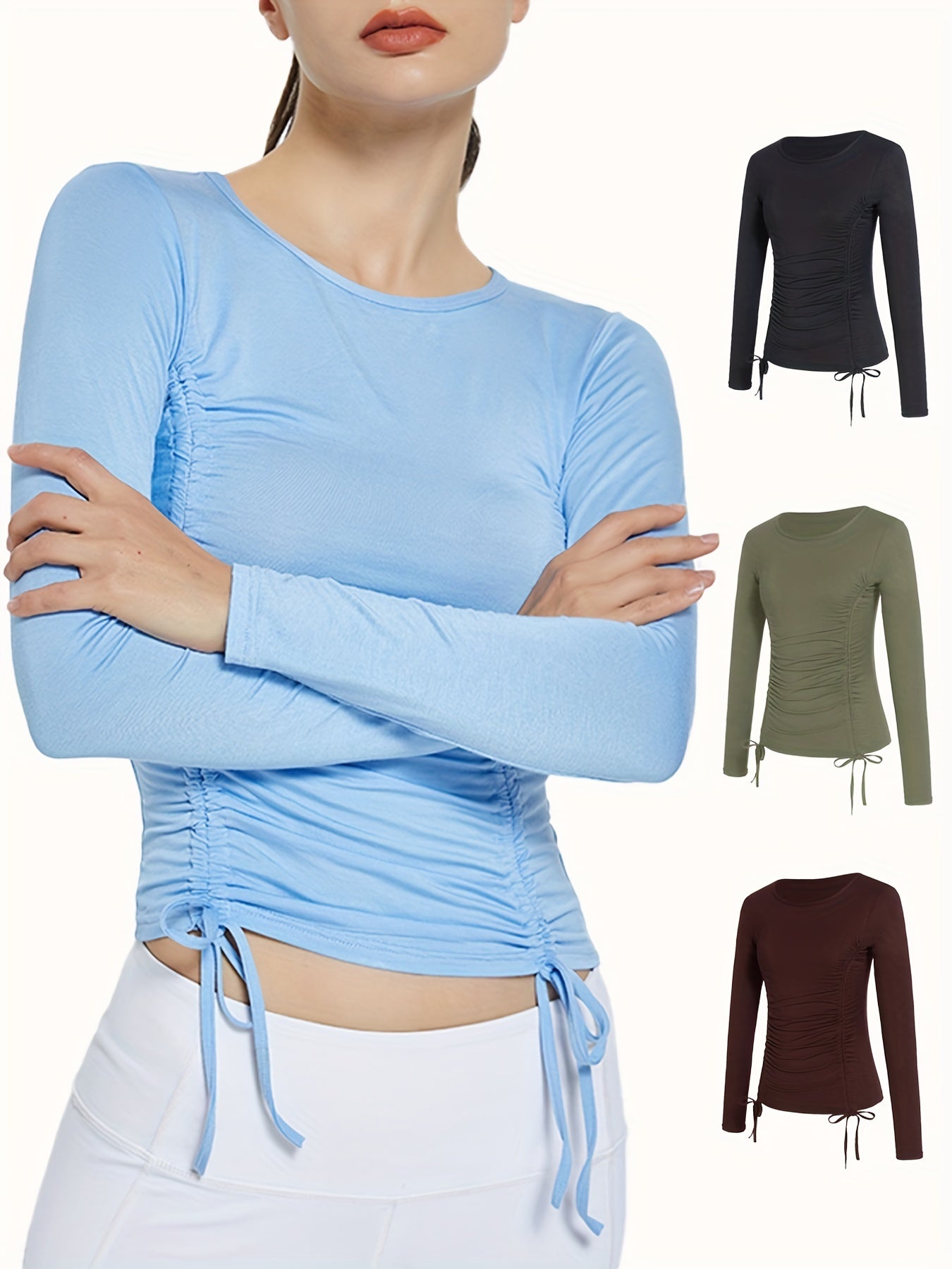 Women's Long Sleeve Ruched Side Yoga Athletic Shirt