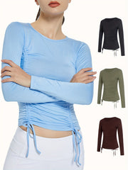 Women's Long Sleeve Ruched Side Yoga Athletic Shirt