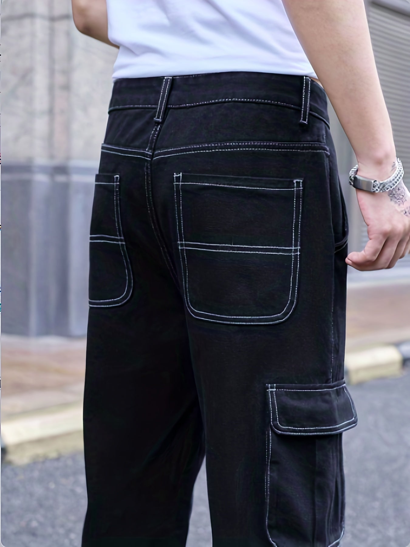 Men's Cargo Denim Pants Loose Fit Street Style Jeans
