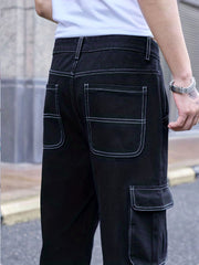 Men's Cargo Denim Pants Loose Fit Street Style Jeans