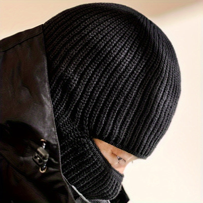 Winter Knitted Beanie Hat with Ear Protection Velvet Warm Balaclava Face Mask
