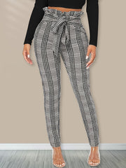 Plaid Print Tie Waist Pants for Women