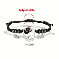 2Pcs Yin Yang Couple Bracelets Necklace Set Adjustable Braid Chain