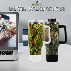40oz Marble Insulated Tumbler With Handle And Straw