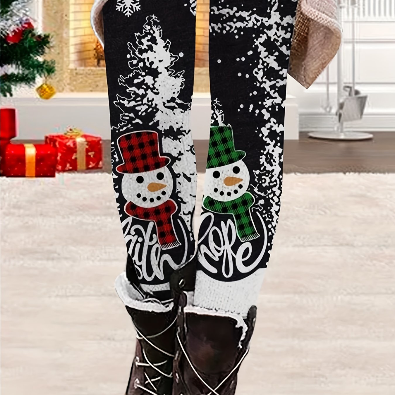 Snowman Print Plus Size Christmas Leggings