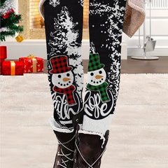 Snowman Print Plus Size Christmas Leggings