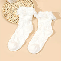 2 Pairs Floral Print Lace Stitching Socks Women's Stockings