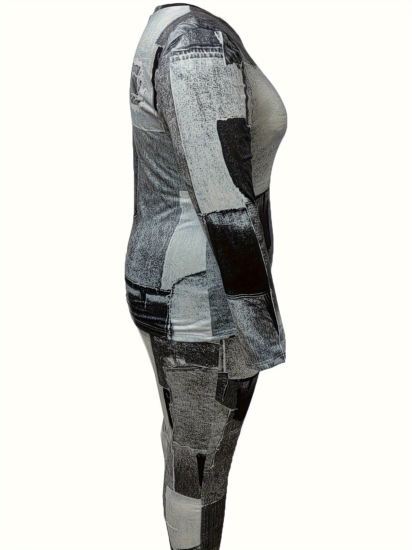 Plus Denim Print Long Sleeve Tee & Leggings Set