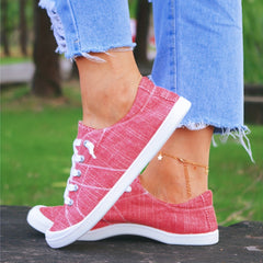 Women's Red Canvas Shoes Lightweight Lace Up Skate Shoes