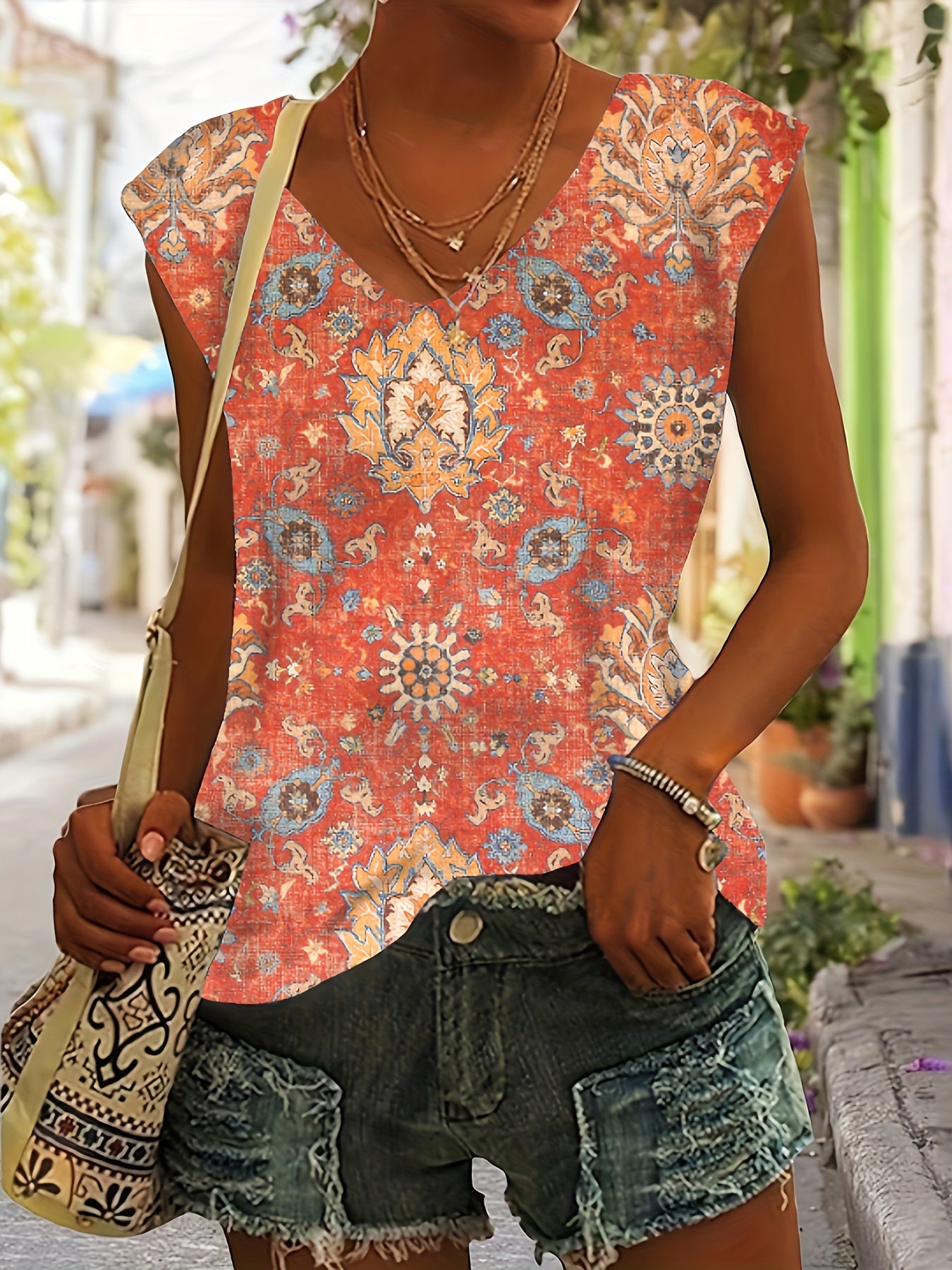 Floral Print Tank Top Summer Sleeveless Casual Top