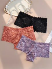 3 Pack Plus Size Floral Jacquard High Rise Panties Set