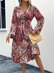 Boho Dress Paisley Floral Print V Neck Maxi Dress