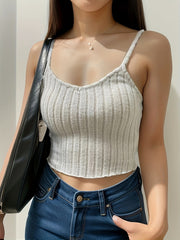 Solid Ribbed Spaghetti Strap Top Sexy V neck Sleeveless Cami Top