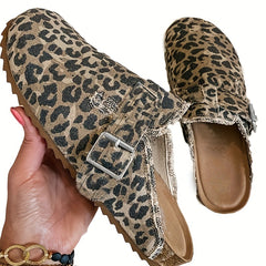 Leopard Canvas Skate Shoes Closed Toe Slip On Retro Casual Flat Loafers