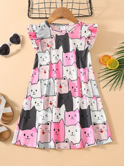 Girls Cartoon Cat Sleeveless Dress for Summer Holiday