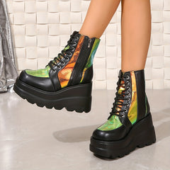 Women's Y2K Platform Lace Up Boots Comfortable Thick Bottom Shoes