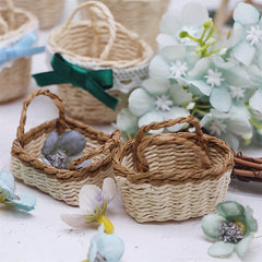 Set of Handcrafted Raffia Woven Baskets for Dollhouse Decor