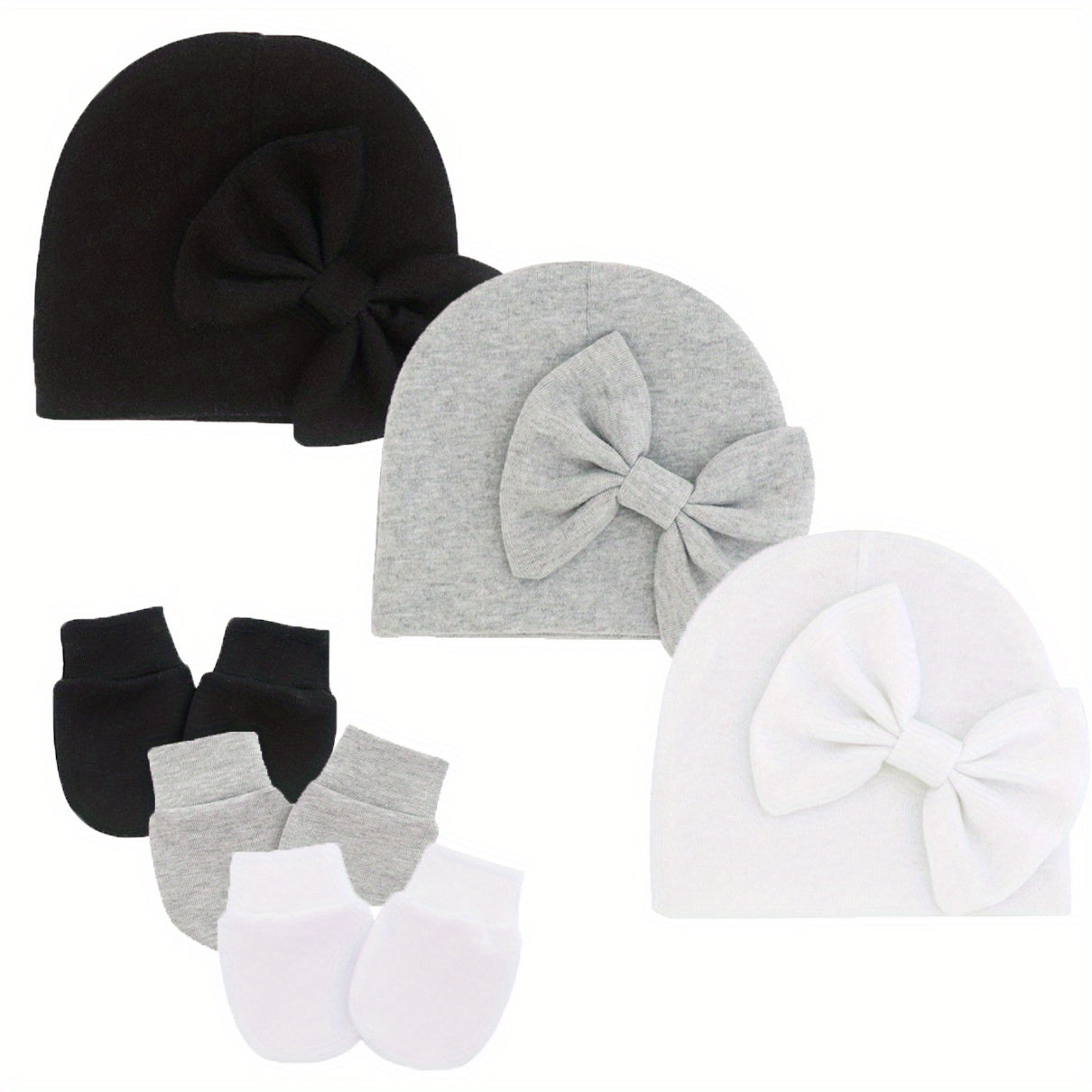 3 Sets Baby Bow Cap & Mittens Gloves Set Autumn Spring