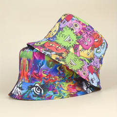 Fisherman Hat Cartoon Print Double sided Basin Hat Sun Visor Hip hop Cap