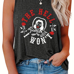 Casual Tank Top Women's Plus Cartoon Figure & Letter Print