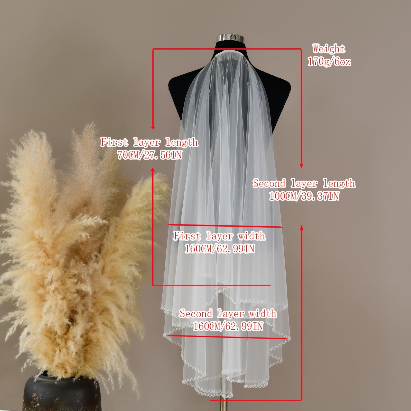 Romantic Bridal Veil with Comb Soft Nylon Lightweight Drapey for Brides