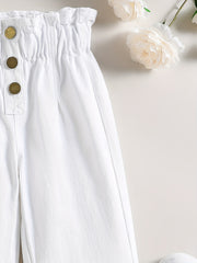 Girls Ruffle Paperbag Waist Straight Leg Pants High Waist Button Trousers