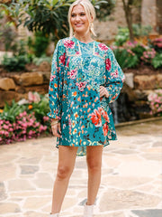 Plus Floral Print Long Sleeve Tee Dress
