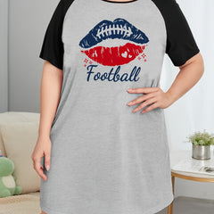 Kiss & Football Print Raglan Sleeve Round Neck Tee Sleep Dress