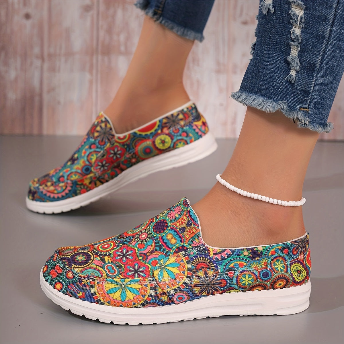 Women's Floral Canvas Slip On Low Top Shoes