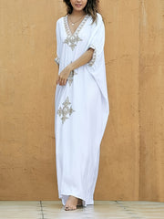 Boho Cover Up Women's Plus Embroidered Batwing Sleeve V Neck