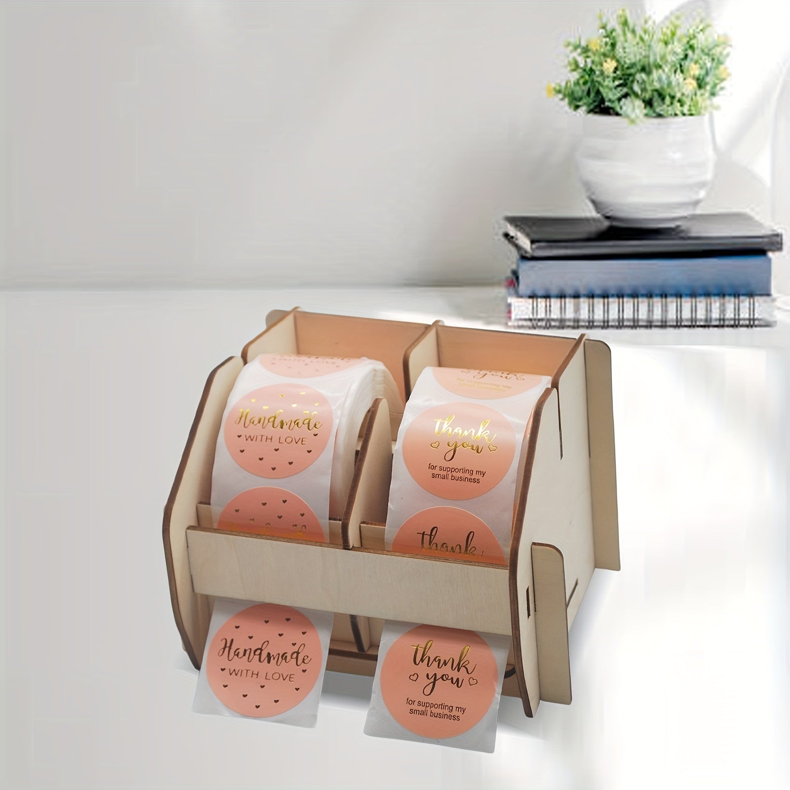 Sticker Roll Holder 2 Roll Label Organizer Dispenser Rack Adjustable Divider