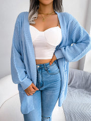 Loose Cactus Lantern Sleeve Cardigan with Pockets